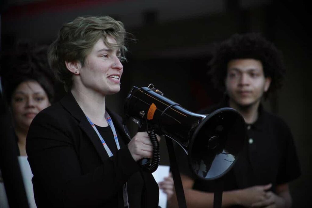 Chelsea Cook with bullhorn